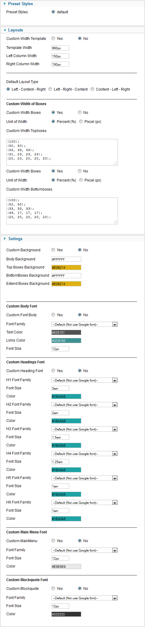 template configurations